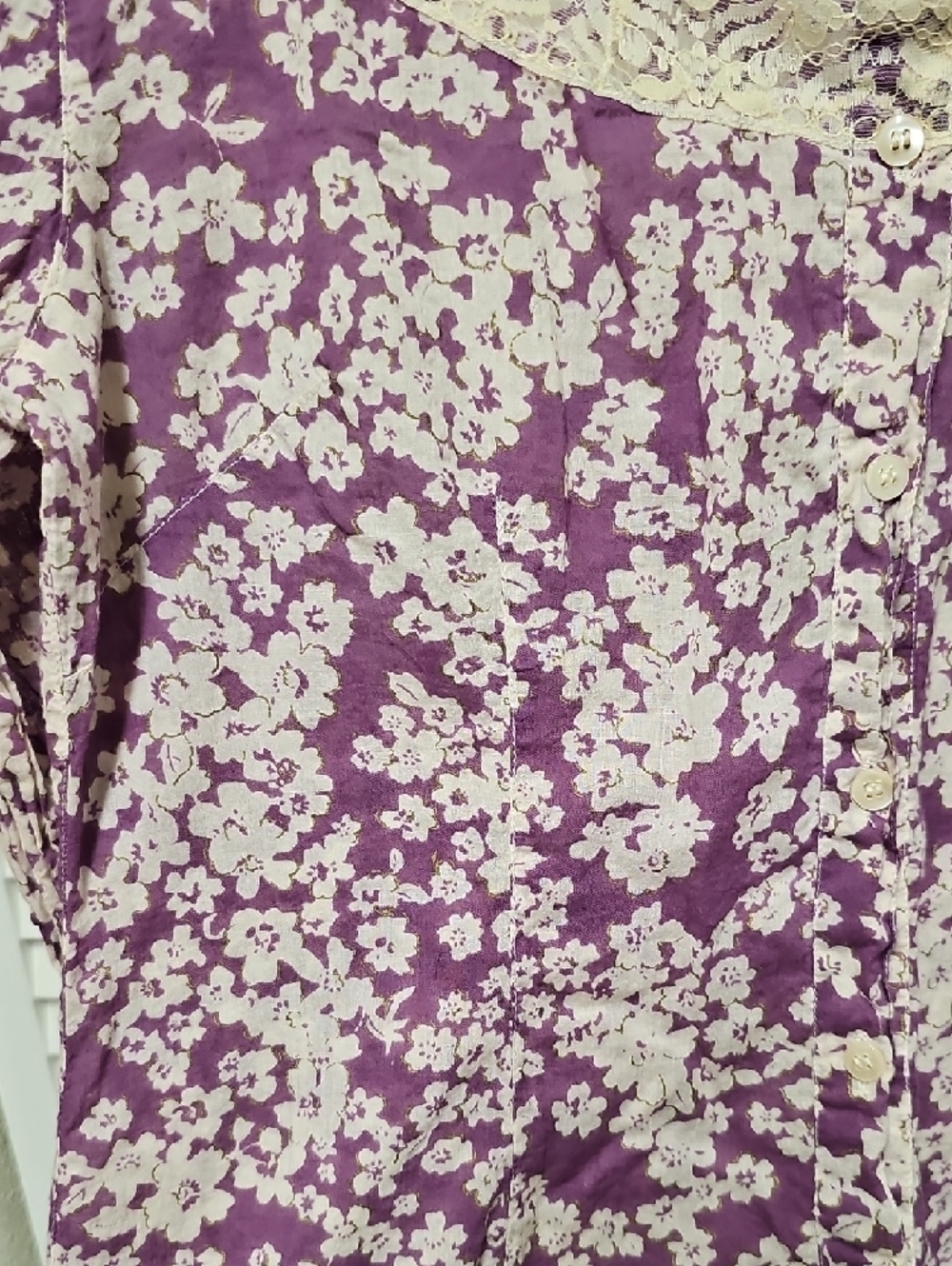 EUC Vintage Charlotte Russe Purple Floral Lace-Trim Button Front 100% Cotton - Picture 5 of 13